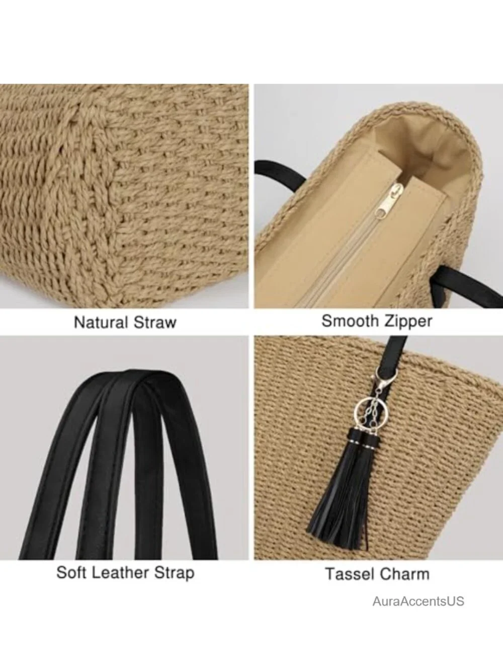 Large Handwoven Straw Tote Bag with Tassel - Summer Beach Shoulder Purse